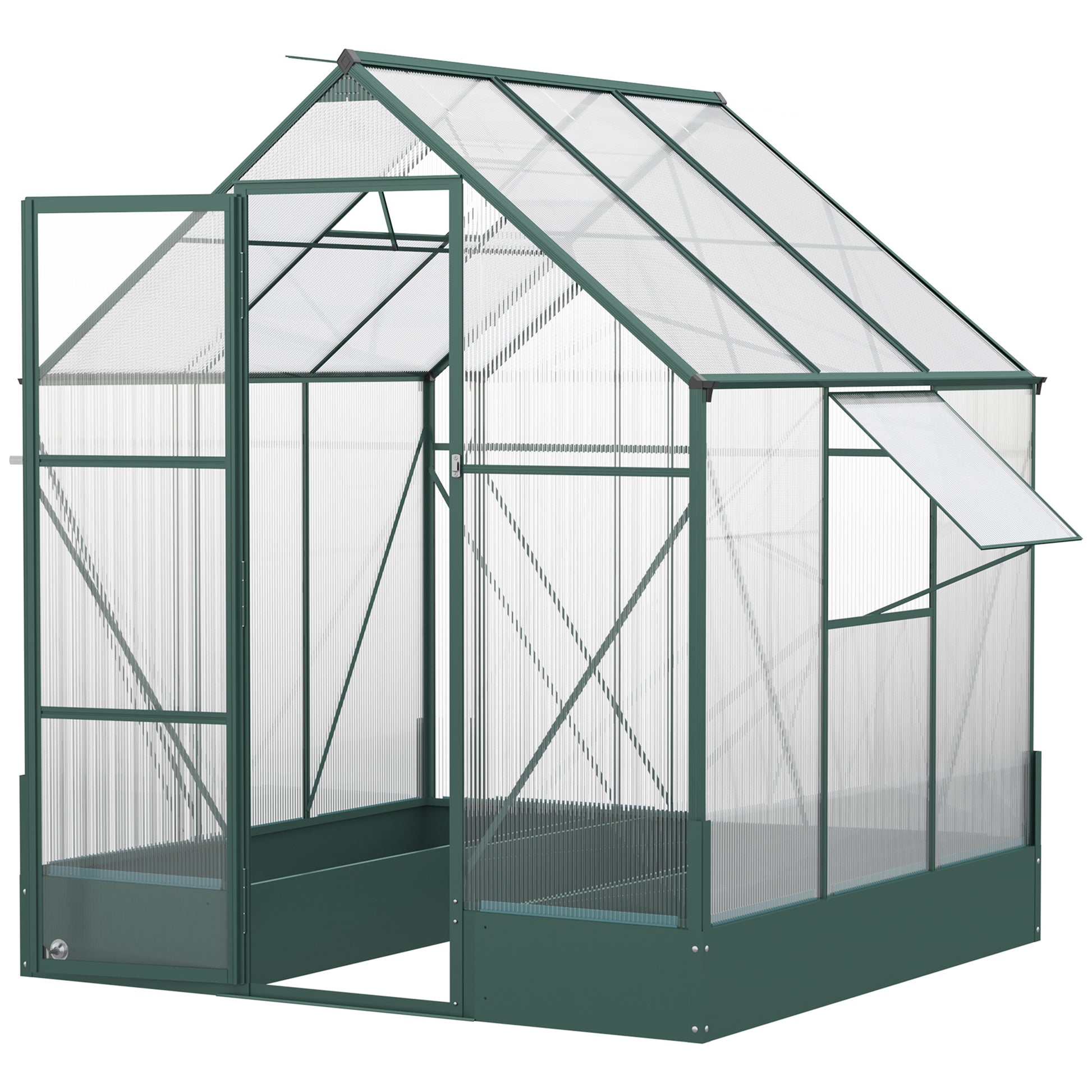 Walk-In Greenhouse Outdoor Polycarbonate Aluminium with Foundation Plant Bed