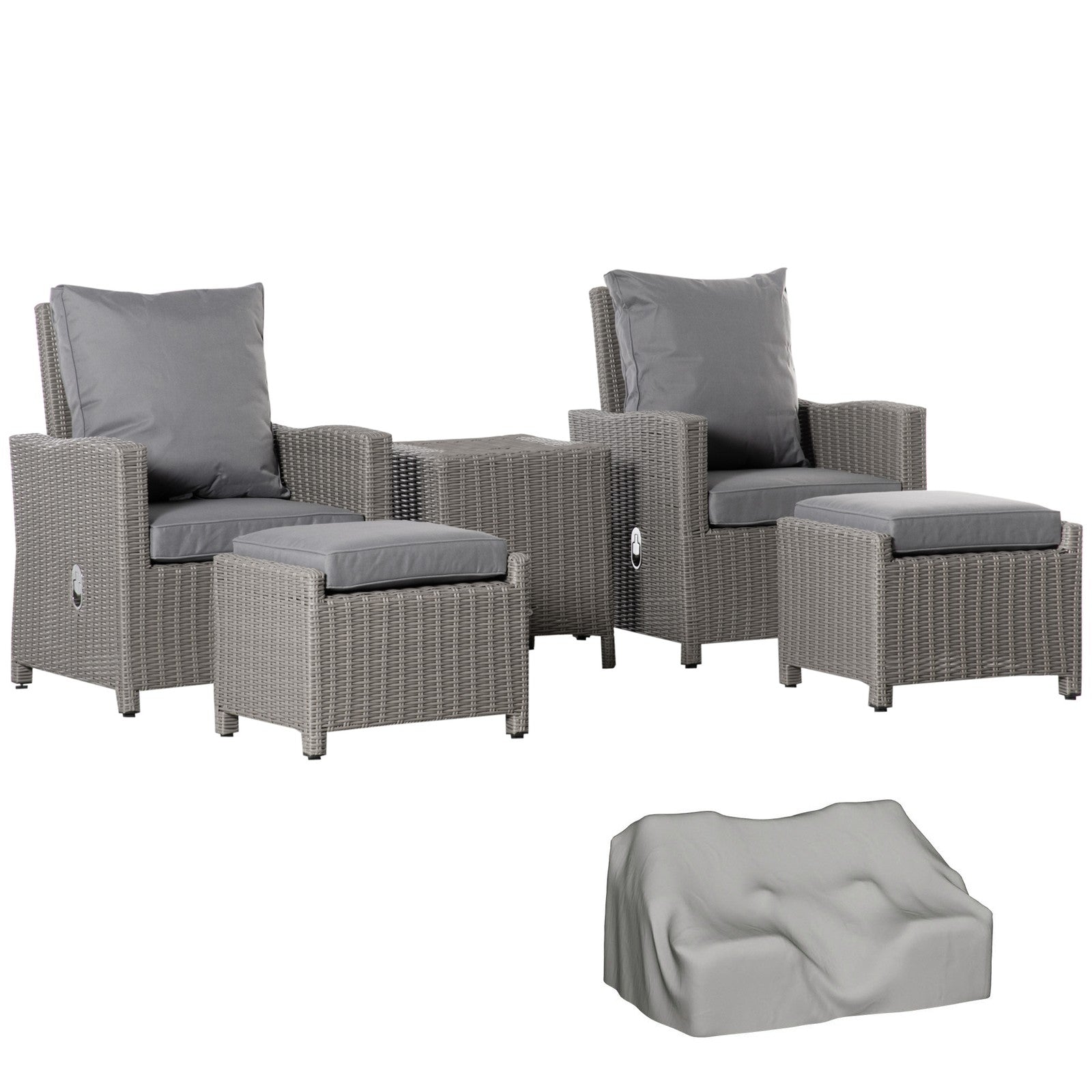 5 Pcs Outdoor Garden Rattan Sofa Lounge Footstool Cooler Bar Coffee Table Set