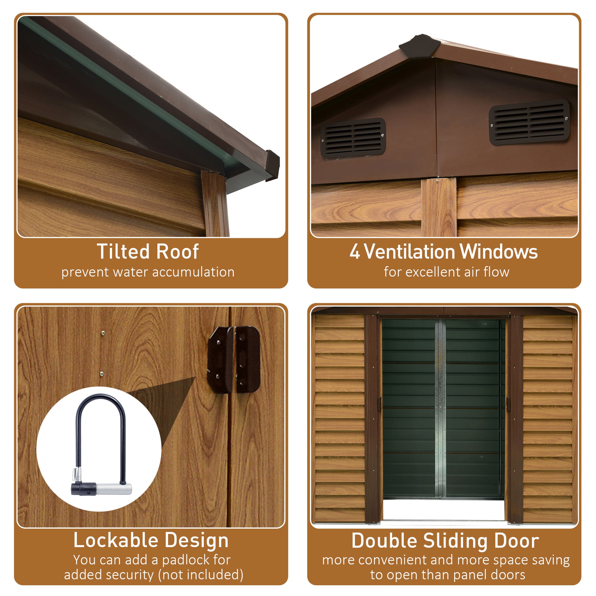 Garden Shed Tool Storage Overlap Construction Sliding Door Brown Wood Grain