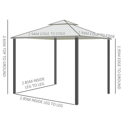 3 X 3(M) Metal Gazebo Outdoor 2-Tier Roof Marquee Party Tent with Netting