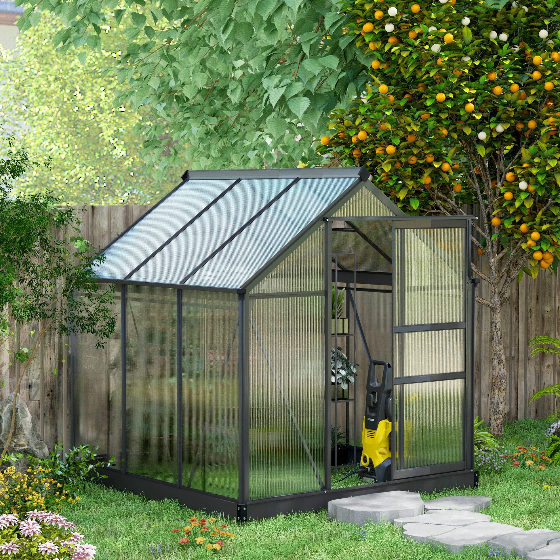 Polycarbonate Walk-In Garden Greenhouse Aluminium Frame Slide Door Window