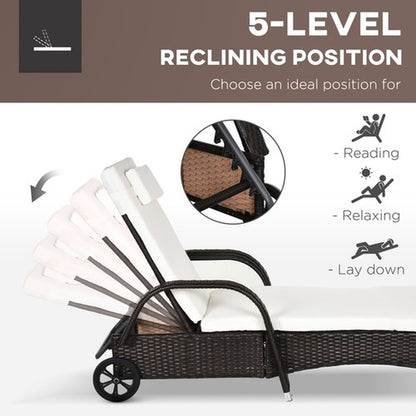 3PC Rattan Sun Lounger Wicker Sofa Day Bed Recliner Furniture Garden Patio Brown