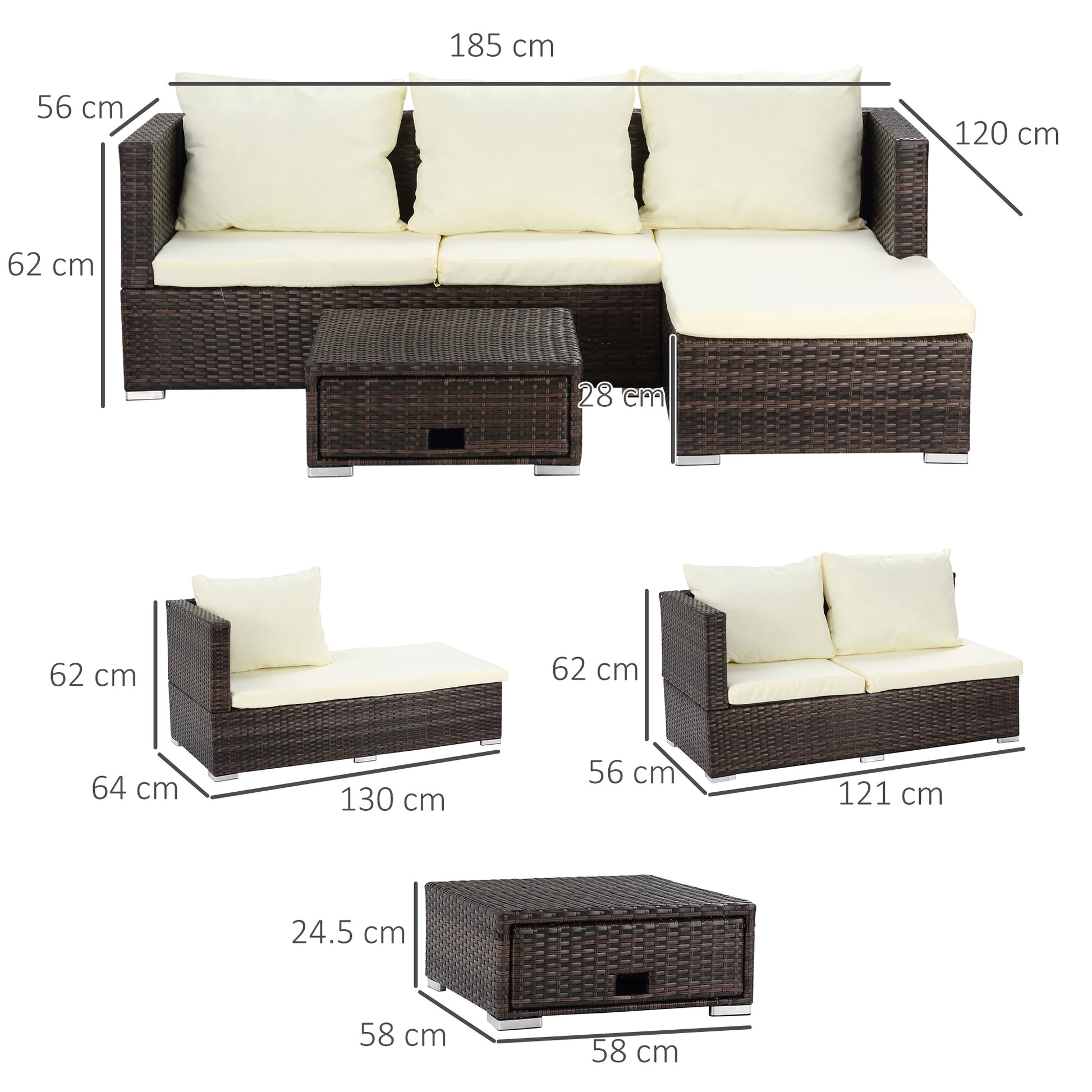 Rattan Garden Furniture Sofa Patio Conservatory Wicker W/Cushion 4-Seater