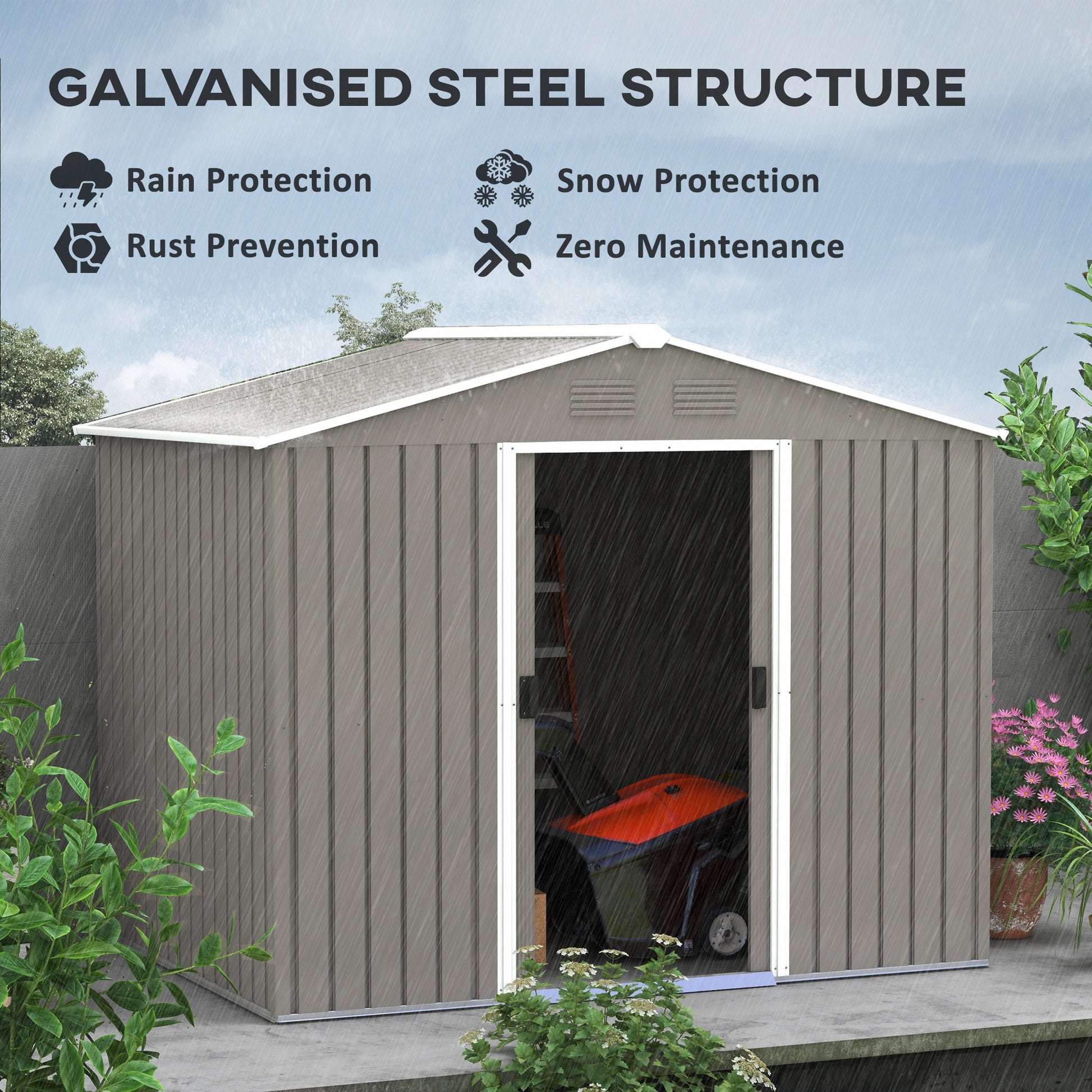 Garden Storage Shed with Ventilation Double Sliding Door Outdoor Tool Box