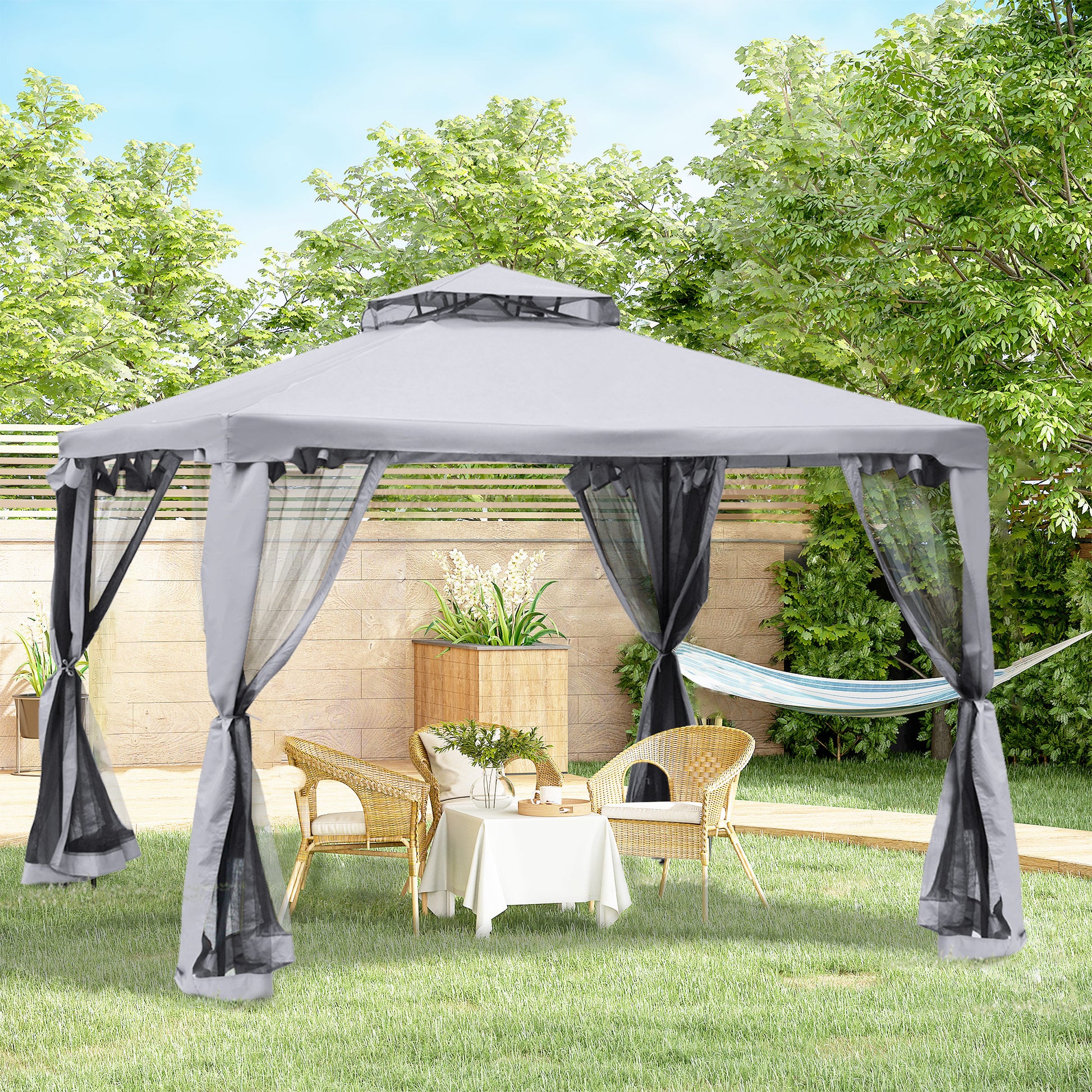 3 X 3(M) Metal Gazebo Outdoor 2-Tier Roof Marquee Party Tent with Netting