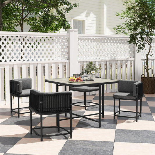 4 Seater Rattan Dining Set with Cushions, Charcoal Grey