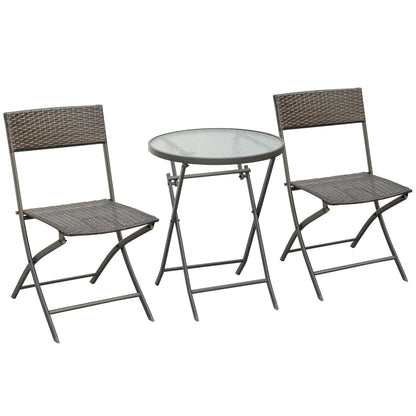 3 Pieces Bistro Set Rattan Furniture Garden Patio Square Table Steel Brown