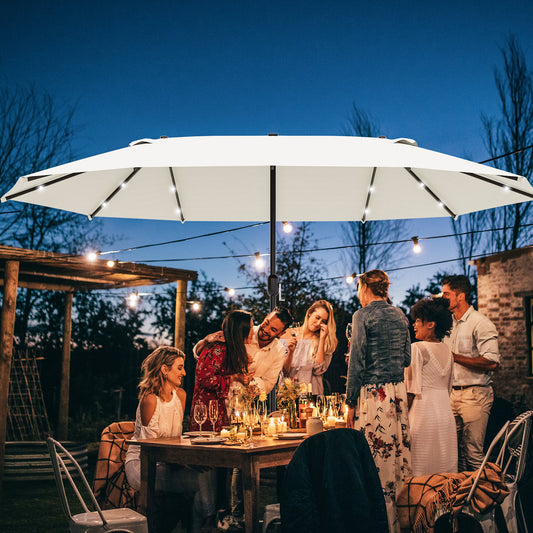 4.4M Double-Sided Sun Umbrella Patio Parasol with LED Solar Lights for Garden
