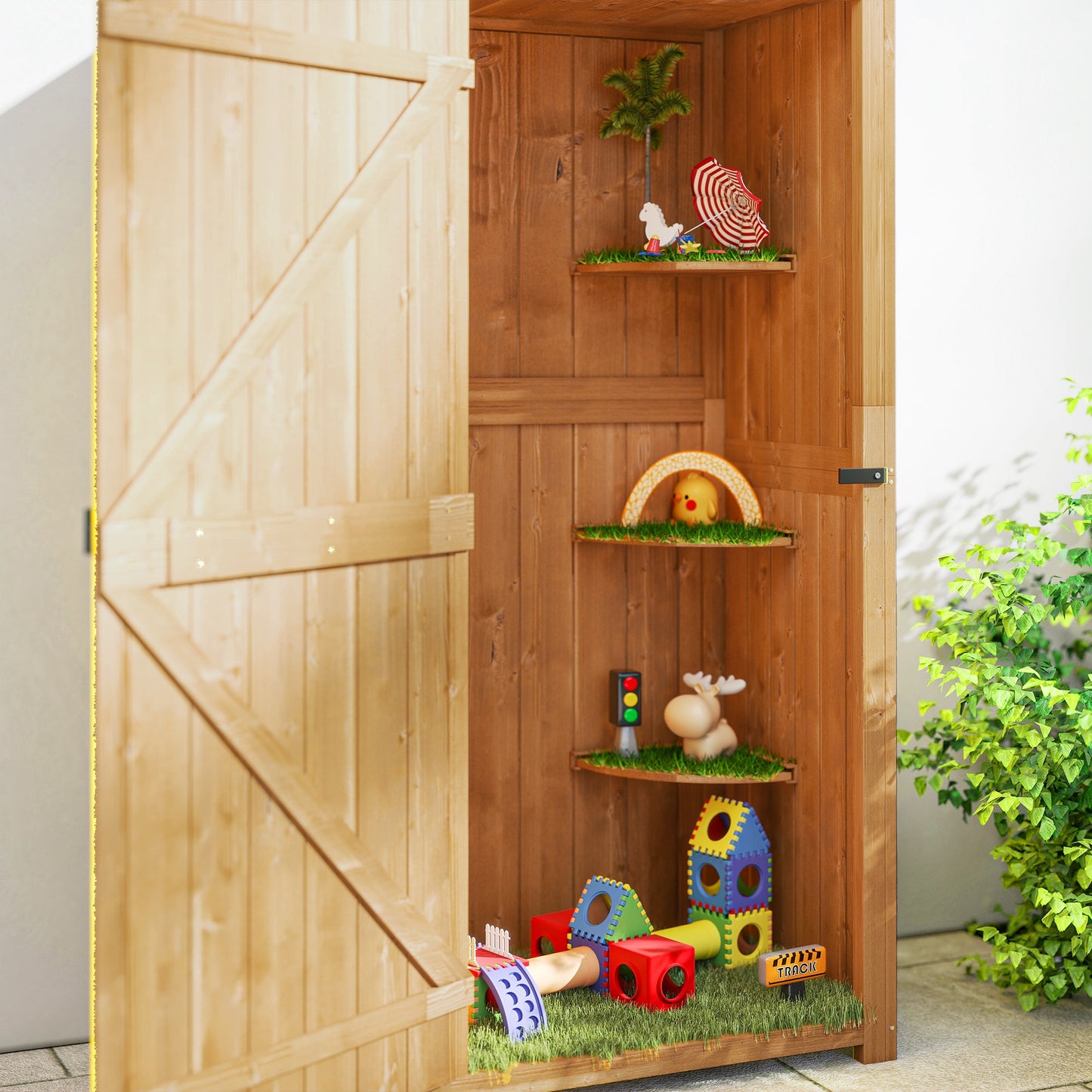 Garden Storage Shed 3 Shelves Tool House W/ Asphalt Roof 77 X 54 X 179 Cm