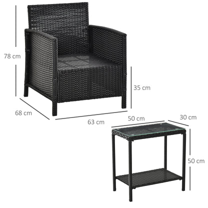 3 Pcs Rattan Outdoor Patio Set 2 Cushioned Single Sofa Coffee Table Conservatory