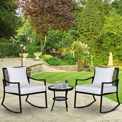3 Pieces Rocking Chair Bistro Set Furniture Coffee Table Rattan Wicker Brown