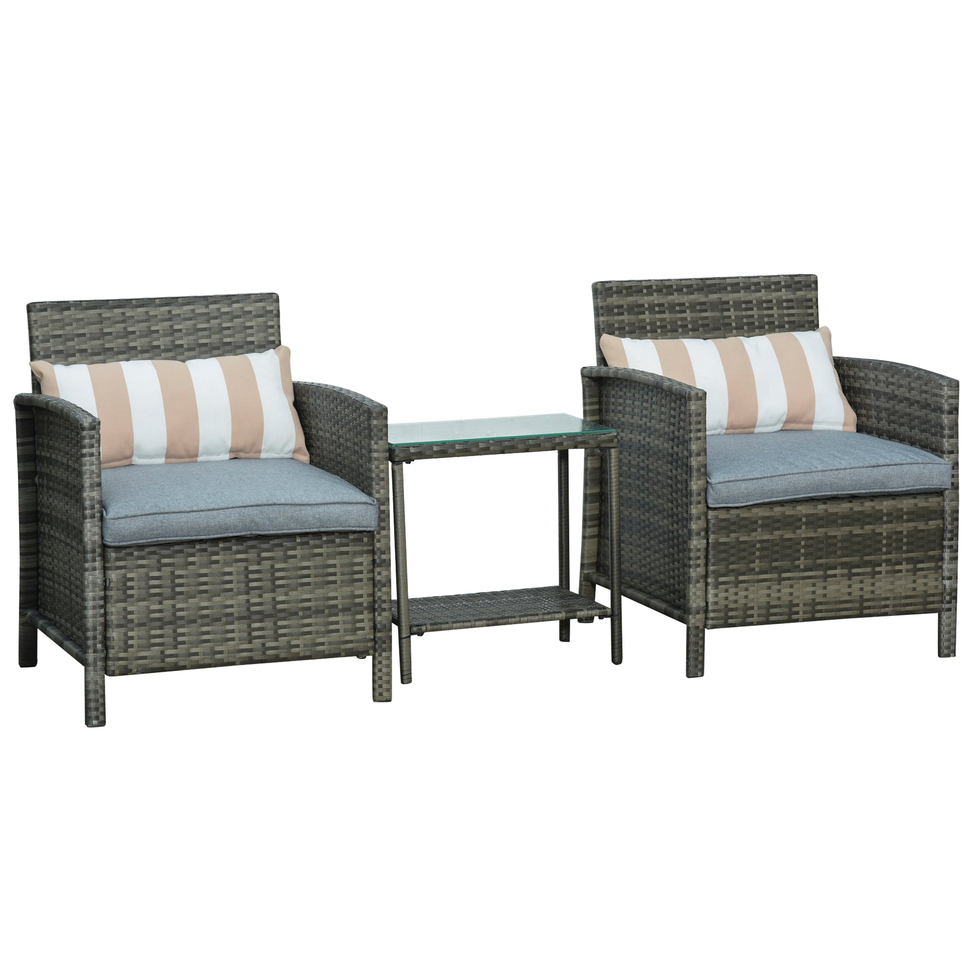 3 Pcs Rattan Outdoor Patio Set 2 Cushioned Single Sofa Coffee Table Conservatory