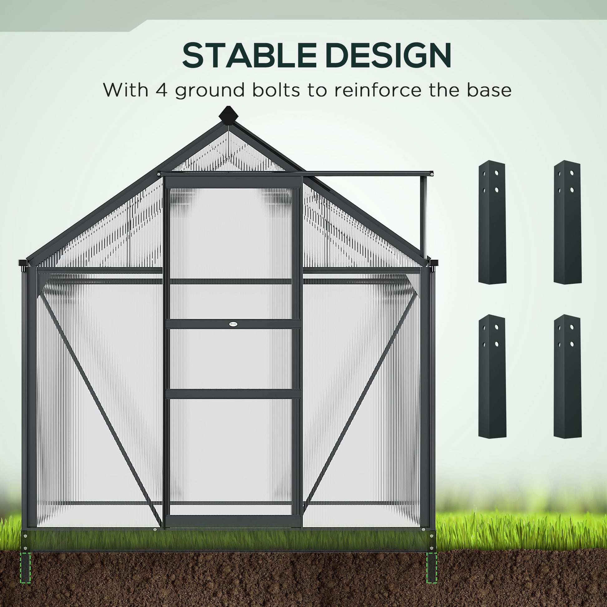 Polycarbonate Walk-In Garden Greenhouse Aluminium Frame Slide Door Window