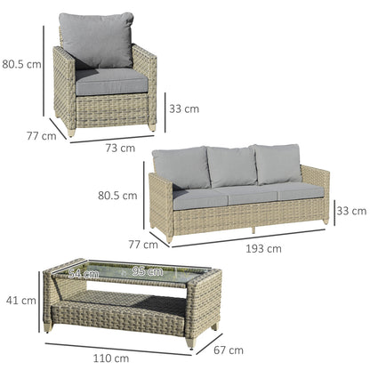 4 Pieces Patio PE Rattan Wicker Sofa Set, Outdoor Conversation Furniture Set
