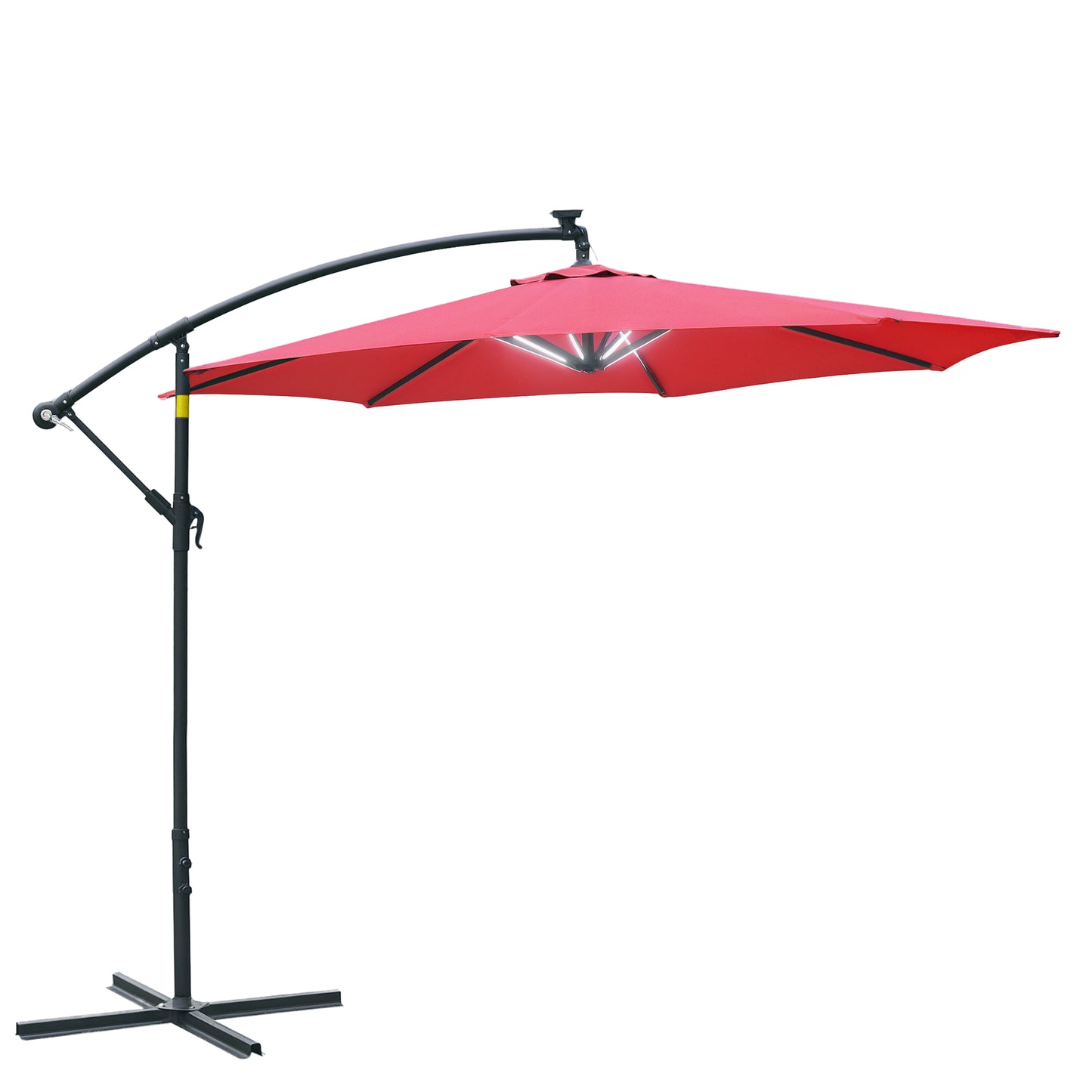 3(M) LED Patio Banana Umbrella Cantilever Parasol W/ Solar Lights Crank Handle