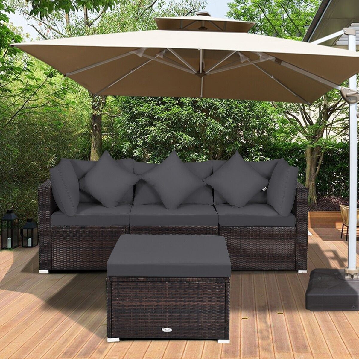 4 PCS Rattan Patio Conversation Set Outdoor Furniture Sofa Set W/ Coffee Table