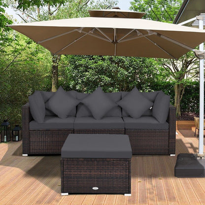 4 PCS Rattan Patio Conversation Set Outdoor Furniture Sofa Set W/ Coffee Table