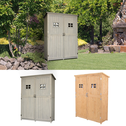 Wooden Garden Shed Tool Storage Cabinet Organizer Double Door Shelf 5FT 2 Color
