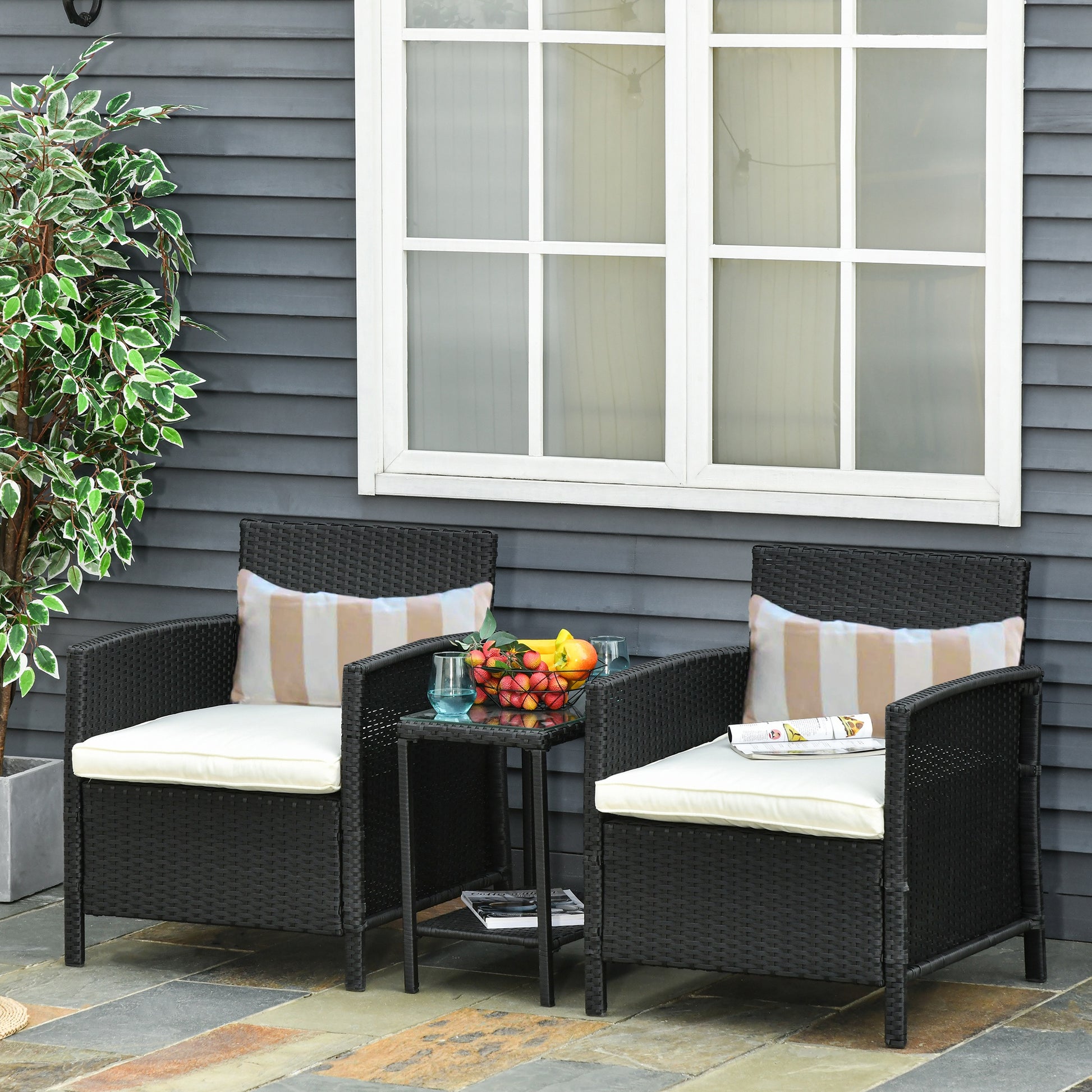 3 Pcs Rattan Outdoor Patio Set 2 Cushioned Single Sofa Coffee Table Conservatory