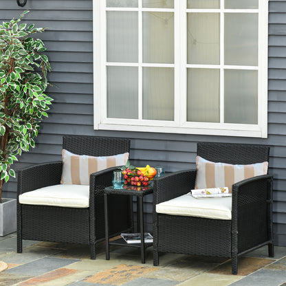 3 Pcs Rattan Outdoor Patio Set 2 Cushioned Single Sofa Coffee Table Conservatory