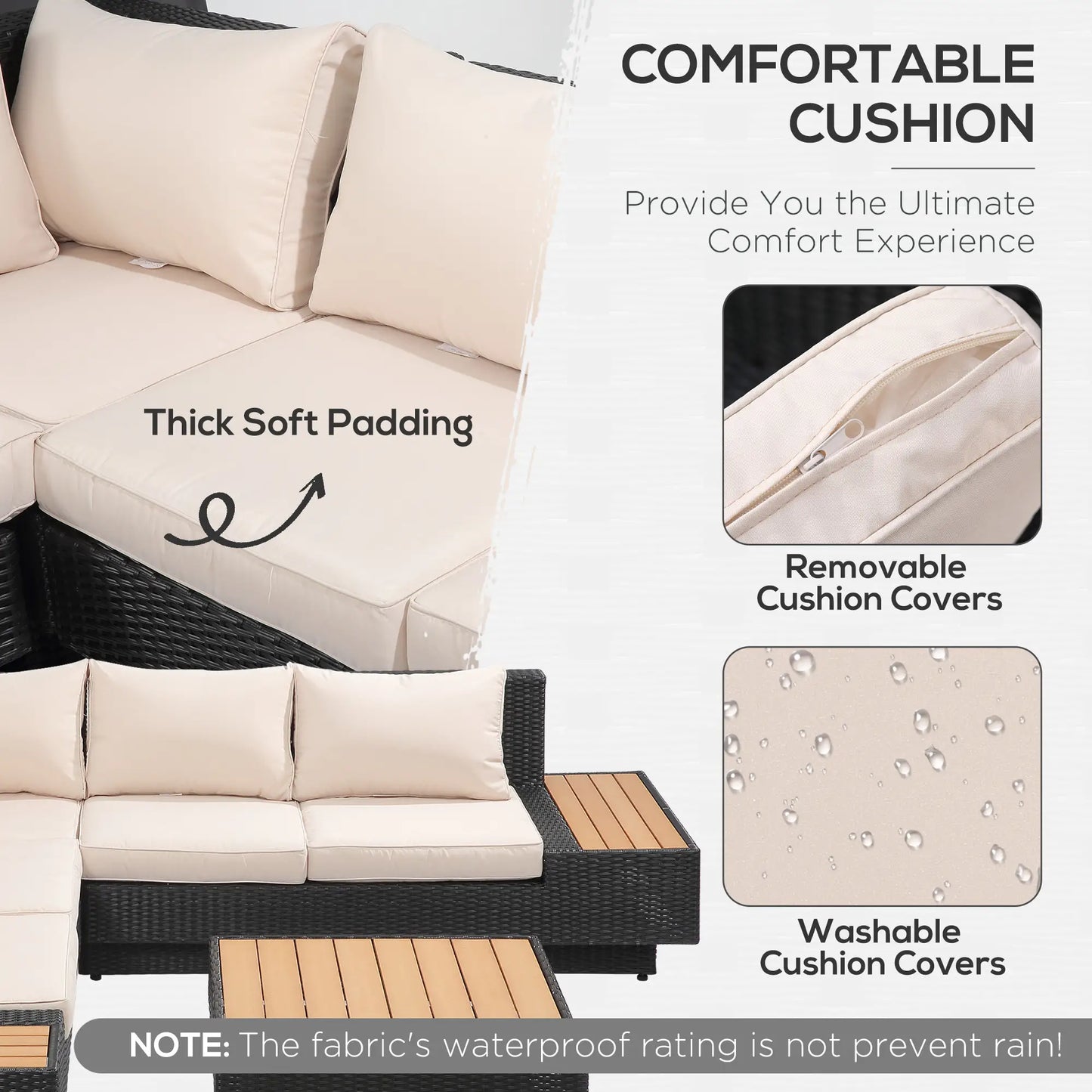 Outsunny 4 PCs Rattan Garden Furniture Outdoor Sectional Corner Sofa and Coffee Table Set