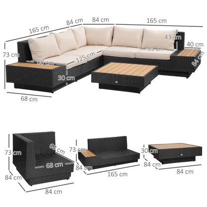 Outsunny 4 PCs Rattan Garden Furniture Outdoor Sectional Corner Sofa and Coffee Table Set