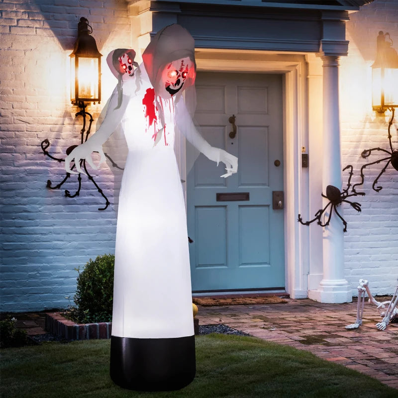 Outsunny 8.9FT Tall Halloween Inflatable Witch Ghost with Three Heads