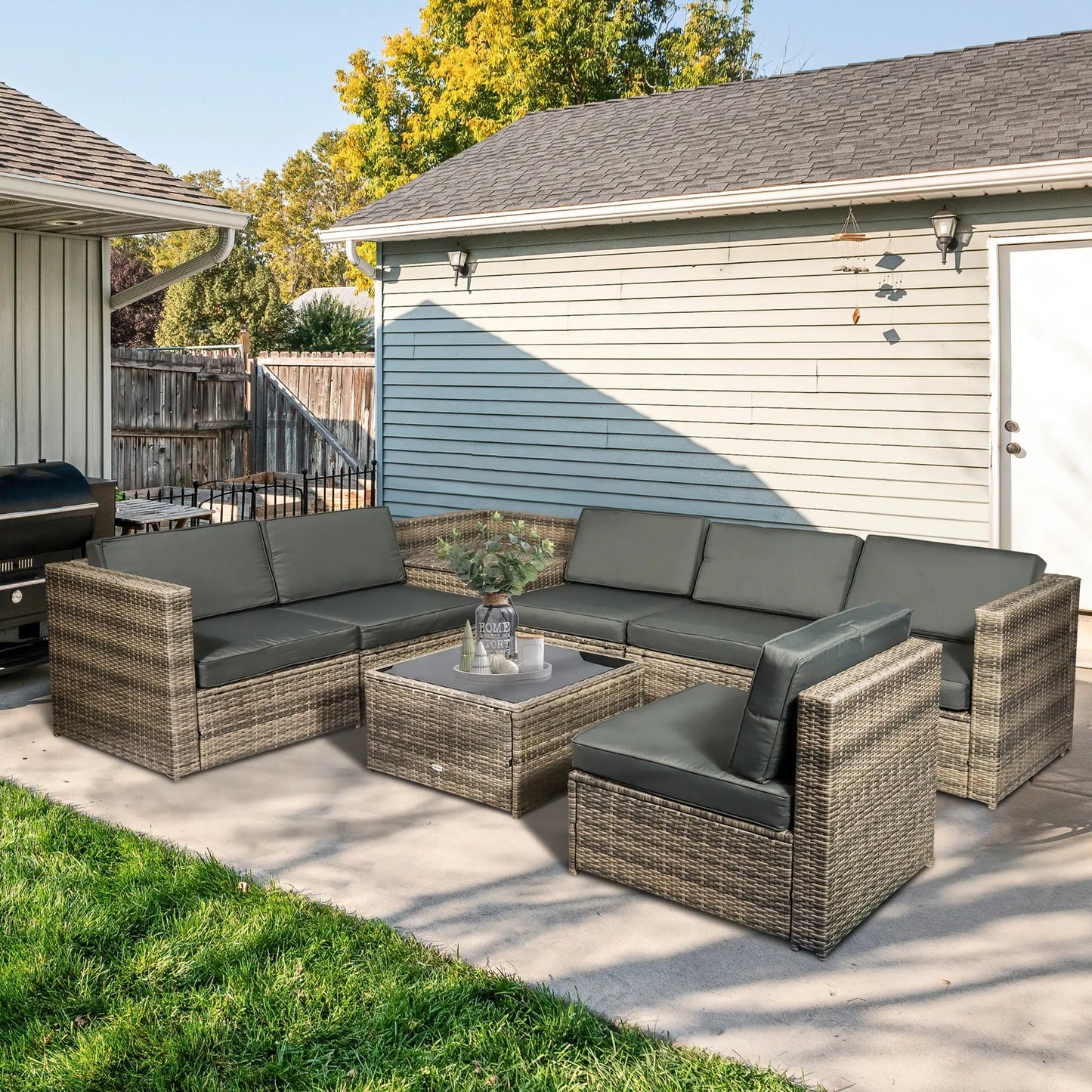 Outsunny 8 Pieces Outdoor PE Rattan Sofa Set with Cushions