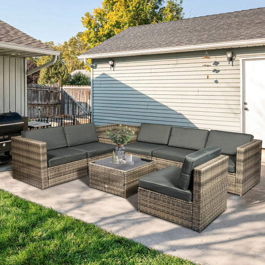 Outsunny 8 Pieces Outdoor PE Rattan Sofa Set with Cushions