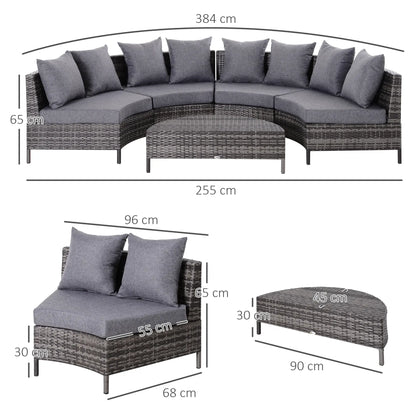 Outsunny 5 Pieces Rattan Garden Furniture Set, 4 Seater Half-Round Garden Sofa Set with Thickened Cushions