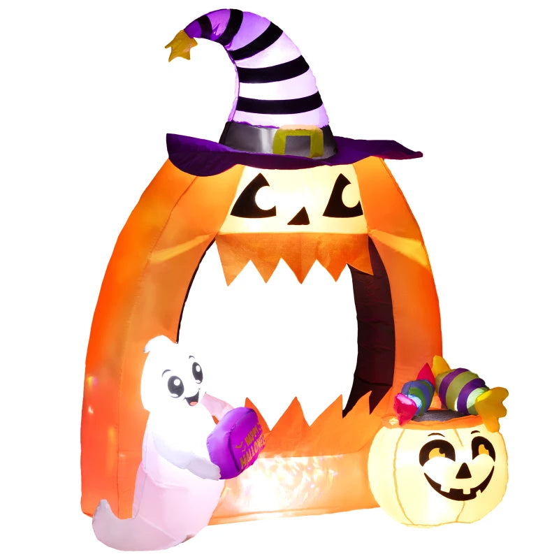 Outsunny 4.9FT Tall Halloween Inflatable Pumpkin Archway with Cute Ghost