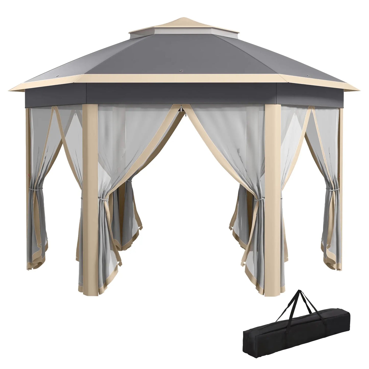 Outsunny 3 x 4m Metal Frame Hexagon Gazebo, with Curtains