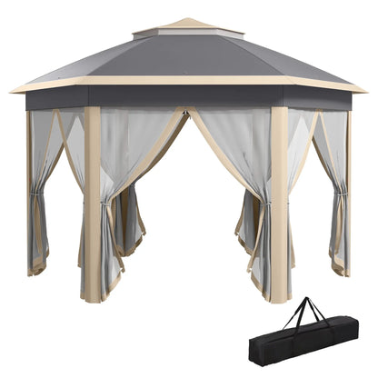 Outsunny 3 x 4m Metal Frame Hexagon Gazebo, with Curtains