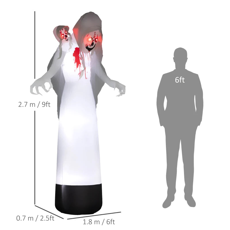 Outsunny 8.9FT Tall Halloween Inflatable Witch Ghost with Three Heads