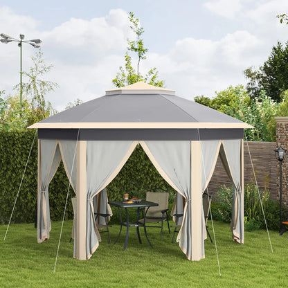 Outsunny 3 x 4m Metal Frame Hexagon Gazebo, with Curtains