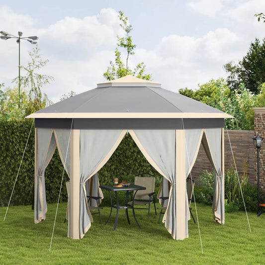 Outsunny 3 x 4m Metal Frame Hexagon Gazebo, with Curtains