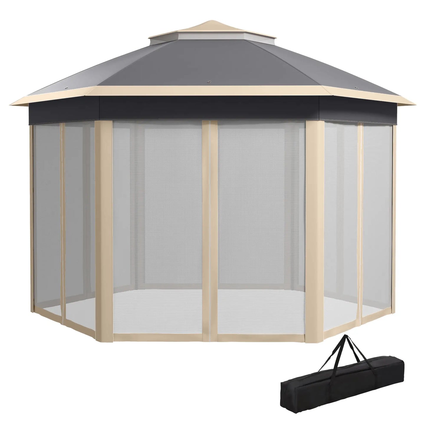 Outsunny 3 x 4m Metal Frame Hexagon Gazebo, with Curtains