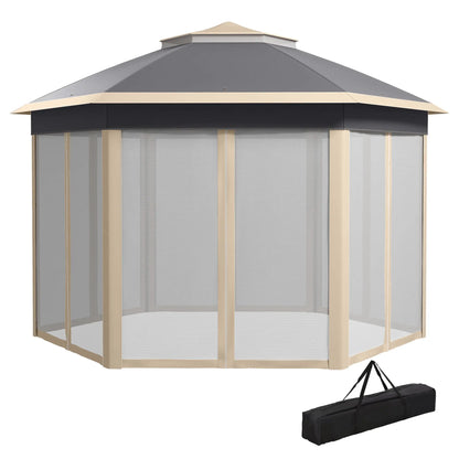 Outsunny 3 x 4m Metal Frame Hexagon Gazebo, with Curtains