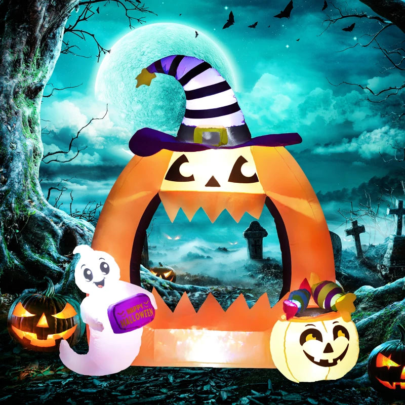 Outsunny 4.9FT Tall Halloween Inflatable Pumpkin Archway with Cute Ghost