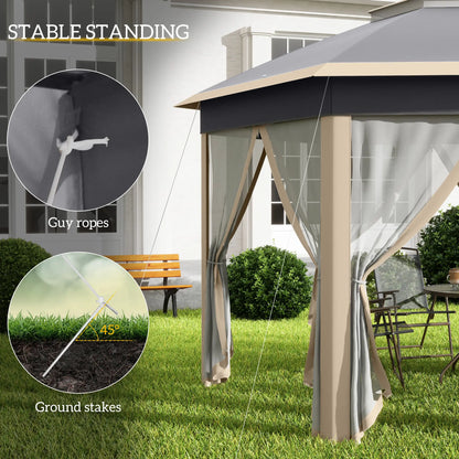 Outsunny 3 x 4m Metal Frame Hexagon Gazebo, with Curtains