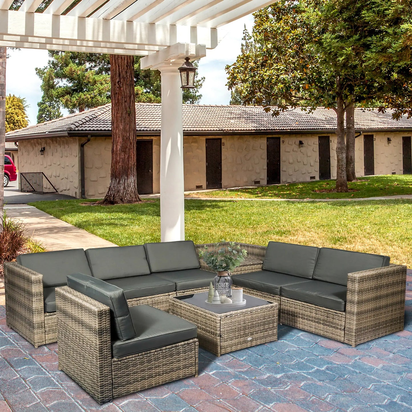 Outsunny 8 Pieces Outdoor PE Rattan Sofa Set with Cushions