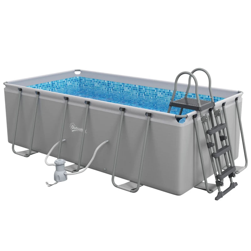 Outsunny Rectangle Steel Frame Swimming Pool with Ladder and Pump ...
