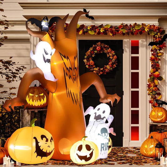 Outsunny 7.9FT Tall Halloween Inflatable Ghost Tree with Pumpkins