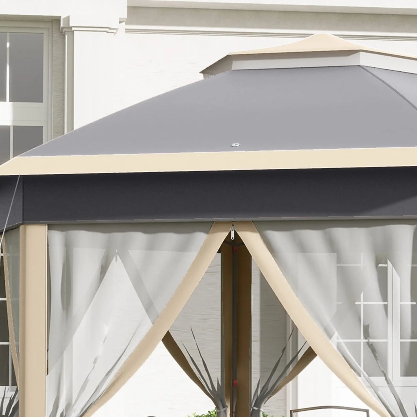 Outsunny 3 x 4m Metal Frame Hexagon Gazebo, with Curtains