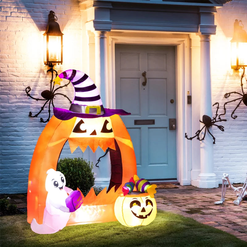 Outsunny 4.9FT Tall Halloween Inflatable Pumpkin Archway with Cute Ghost