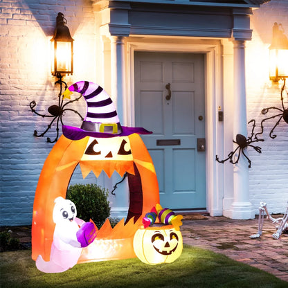 Outsunny 4.9FT Tall Halloween Inflatable Pumpkin Archway with Cute Ghost