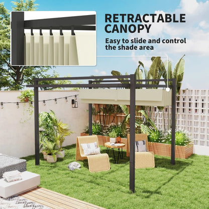 Outsunny 3 x 3m Aluminium Pergola, with Retractable Roof - Grey/Khaki