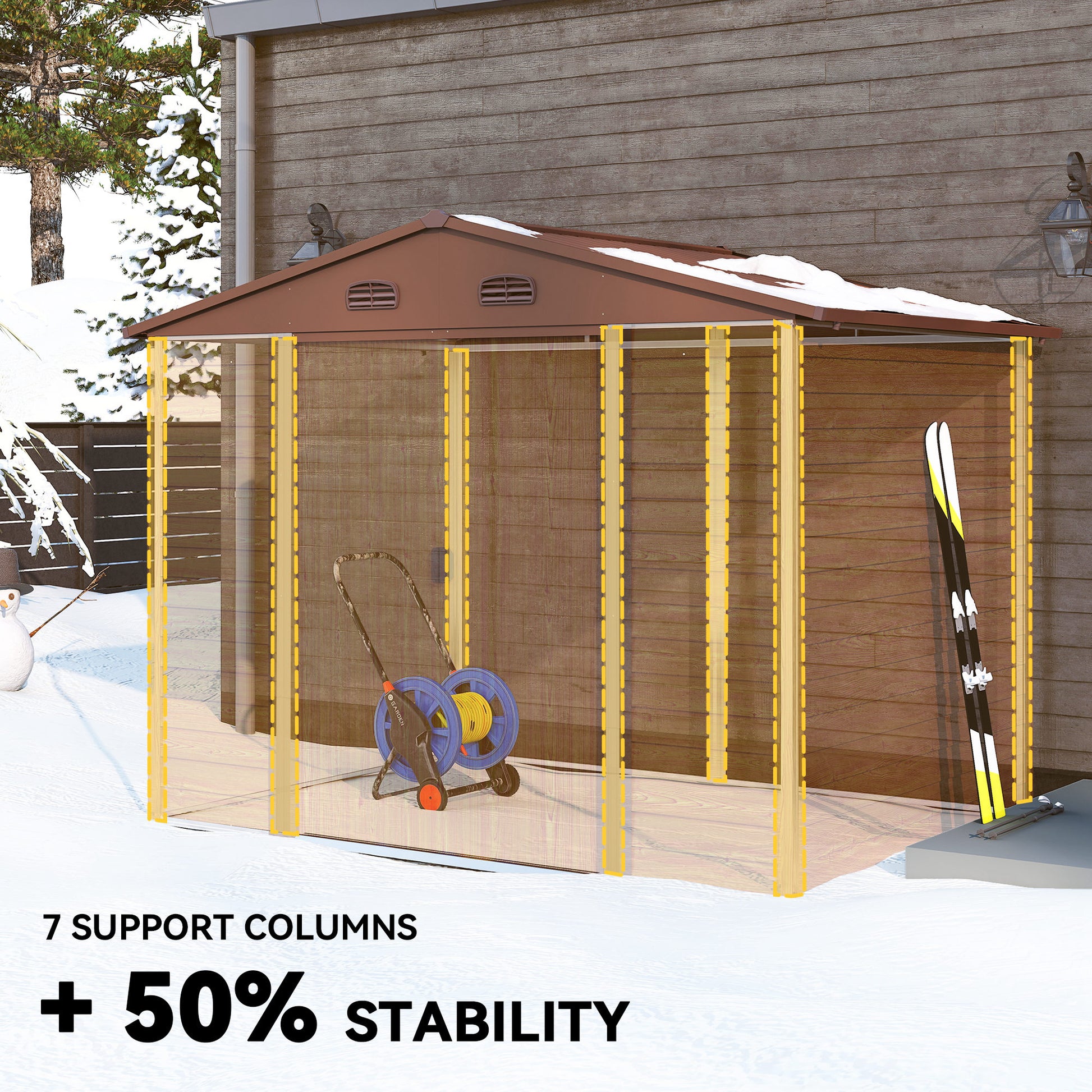 Garden Shed Tool Storage Overlap Construction Sliding Door Brown Wood Grain