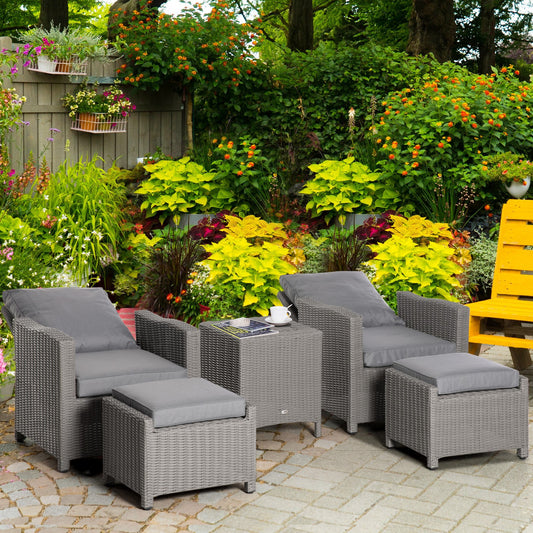 5 Pcs Outdoor Garden Rattan Sofa Lounge Footstool Cooler Bar Coffee Table Set