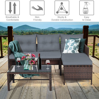 3 Pieces Patio Conversation Bistro Set with Washable Couch Cushion